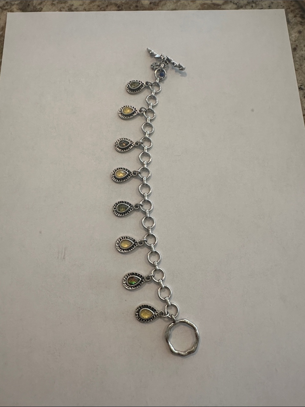 Lucky Brand Silver Charm Bracelet with Yellow and Green Drops